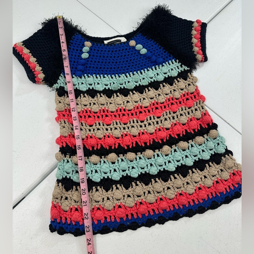 Leifsdottir Multicolor Boho Crochet Bobble Stitch Top Artisan Festival Knit S - Picture 5 of 10
